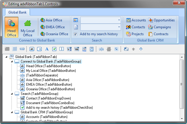 Office Ribbon designer of Add-in Express for Delphi VCL