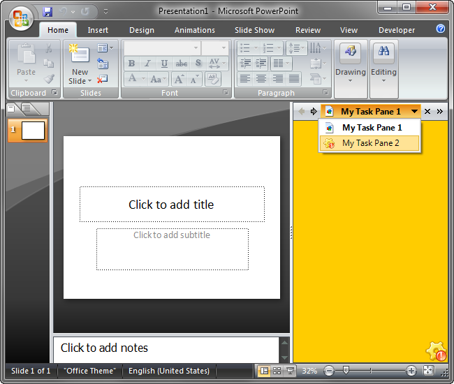 Right PowerPoint dock with two custom task panes