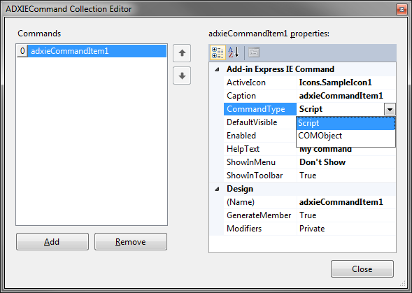 Designer of the IE Commands collection