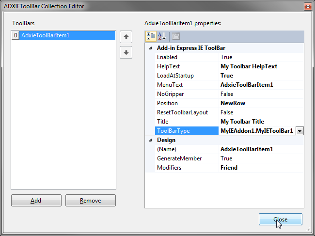 Binding the IE toolbar to the add-on