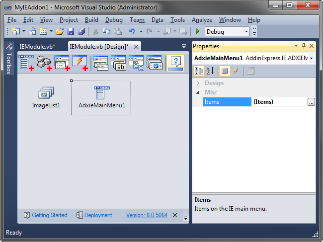 Adding the Main Menu component to the IE addon module