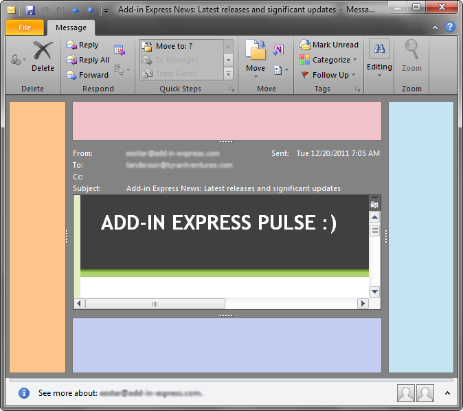 Advanced Outlook view regions embedded into the Inspector Window