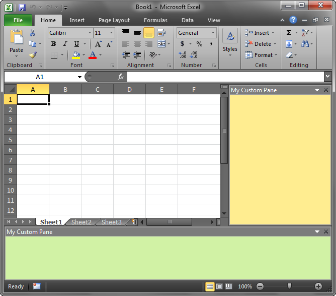 Two custom Office task panes in Excel 2010