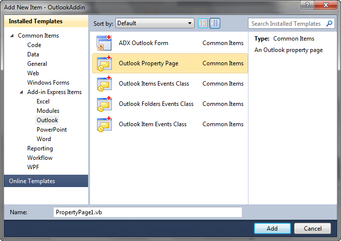 Creating a new Outlook Property page in Visual Studio