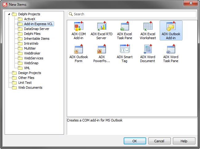 Creating an Outlook  COM add-in project with the Add-in Express wizard