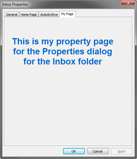 Custom Outlook Inbox property page