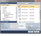 Add-in Express adds four basic solution templates to the New Project dialog box