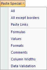 Excel paste options