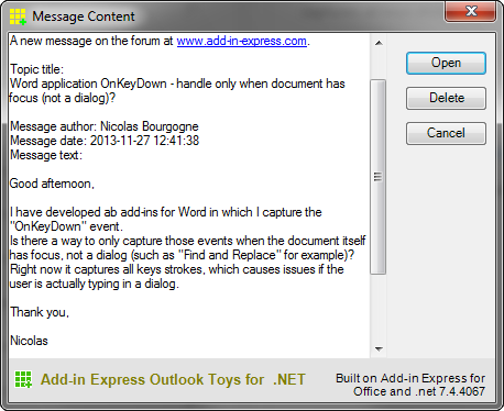 Outlook message content