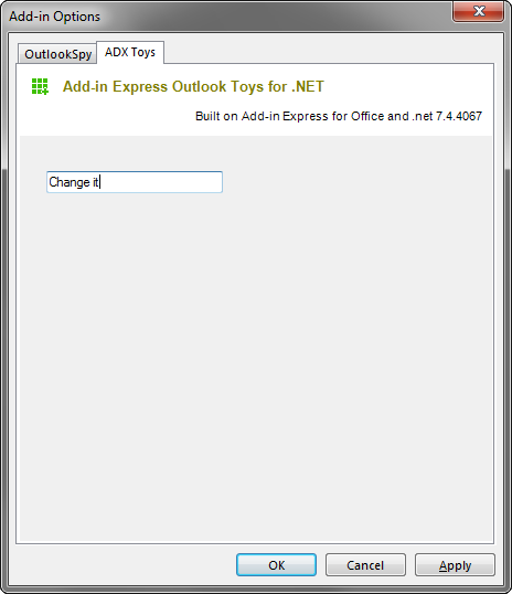 Customized Outlook options page