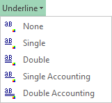 This custom drop-down menu applies the selected underline style