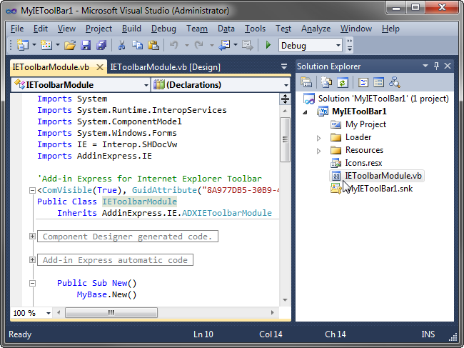IE toolbar solution in Visual Studio