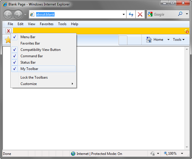 shortcut for toolbar in internet explorer mac