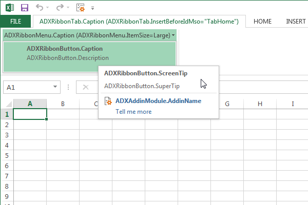 Add-in Express Ribbon tab components and their properites