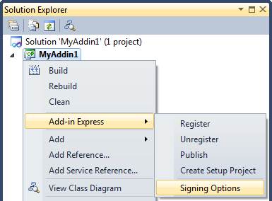 Sign an Add-in Express based Office add-in project