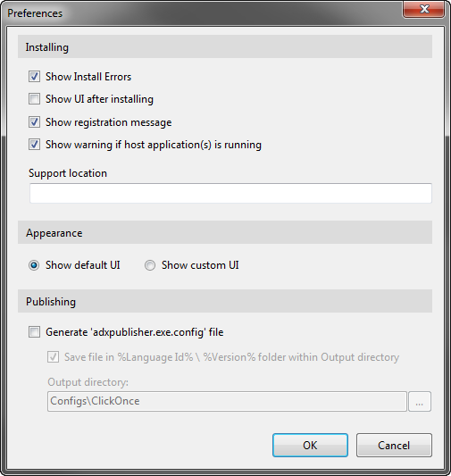 Configure the preferences for your ClickOnce installation