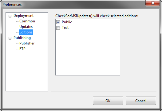 Preferences dialog. Editions