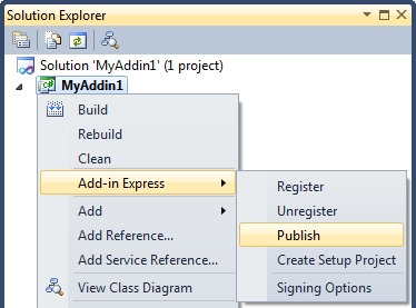 Publish the Add-in Express based Office add-in project