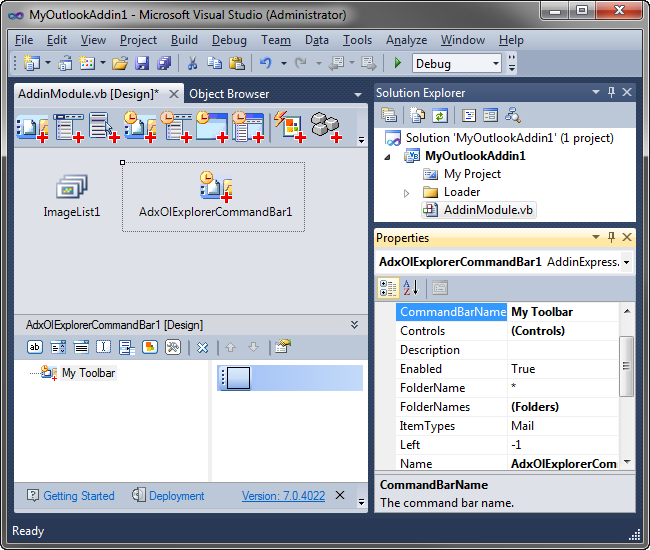 An Outlook Explorer CommandBar component on the add-in module