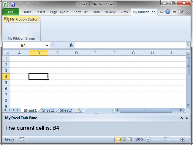 The add-in's UI in Excel 2010