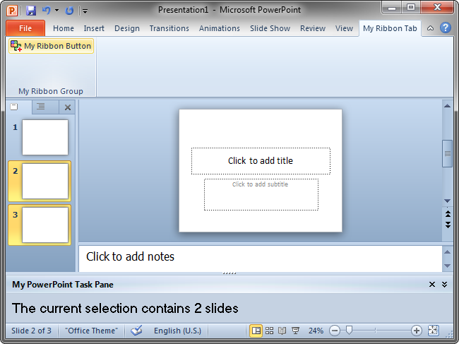 The add-in's UI in PowerPoint 2010