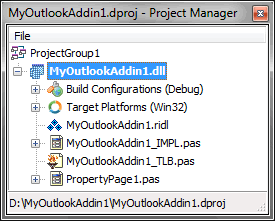 The structure of the Outlook add-in project