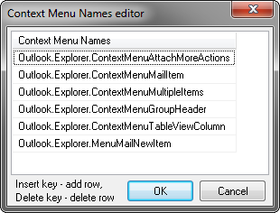 Specifying the context menu names