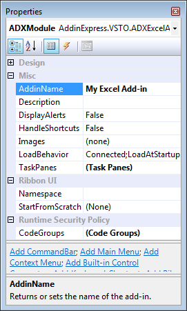 Add-in module properties